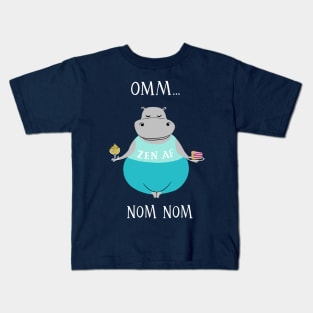 Omm... Nom Nom - cute funny yoga hippo Kids T-Shirt